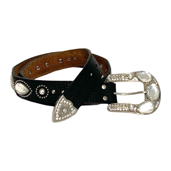 Nocona Accessories - Nocona Black Leather Belt with Conchos and Rhinestones Western Belt Size 35